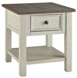 Benzara End Table With Plank Top and a Gliding Drawer, Cream and Brown BM206141 Cream and Brown Wood and Veneer BM206141