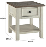 Benzara End Table With Plank Top and a Gliding Drawer, Cream and Brown BM206141 Cream and Brown Wood and Veneer BM206141