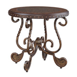 Benzara Round End Table With Nailhead Accented Top and Scrolled Base, Brown BM206145 Brown Engineered Wood and Metal BM206145