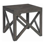 Benzara Square End Table With Butcher Block Style Top and Lambda Design, Gray BM206146 Gray Acacia Wood BM206146