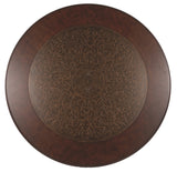 Benzara Round Cocktail Table With Scrolled Base and Nailhead Trim, Brown BM206158 Brown Engineered Wood and Metal BM206158