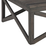 Benzara Square Cocktail Table With Butcher Block Top and Lambda Design, Gray BM206160 Gray Acacia Wood BM206160