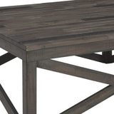 Benzara Square Cocktail Table With Butcher Block Top and Lambda Design, Gray BM206160 Gray Acacia Wood BM206160