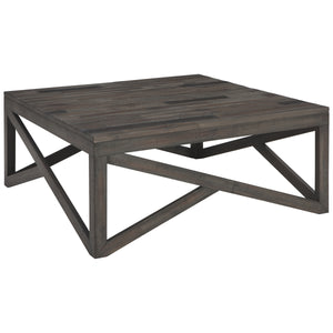 Benzara Square Cocktail Table With Butcher Block Top and Lambda Design, Gray BM206160 Gray Acacia Wood BM206160