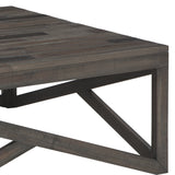 Benzara Square Cocktail Table With Butcher Block Top and Lambda Design, Gray BM206160 Gray Acacia Wood BM206160