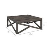 Benzara Square Cocktail Table With Butcher Block Top and Lambda Design, Gray BM206160 Gray Acacia Wood BM206160