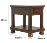 Benzara Chair Side End Table With 1 Drawer and Fixed Base Shelf, Brown BM206168 Brown Wood and Veneer BM206168