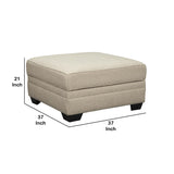 Benzara Wooden Ottoman with Hidden Storage and Welt Trim Details, Beige and Black BM206184 Beige and Black Wood and Fabric BM206184