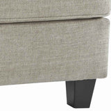 Benzara Fabric Upholstered Wooden Ottoman with Welt Trims, Beige and Black BM206187 Beige and Black Wood and Fabric BM206187