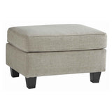 Benzara Fabric Upholstered Wooden Ottoman with Welt Trims, Beige and Black BM206187 Beige and Black Wood and Fabric BM206187