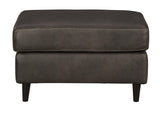 Benzara Leatherette Wooden Ottoman with Welt Trim Details, Gray and Black BM206188 Gray and Black Wood and Faux Leather BM206188