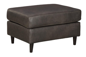 Benzara Leatherette Wooden Ottoman with Welt Trim Details, Gray and Black BM206188 Gray and Black Wood and Faux Leather BM206188