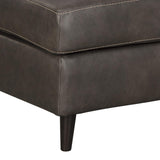 Benzara Leatherette Wooden Ottoman with Welt Trim Details, Gray and Black BM206188 Gray and Black Wood and Faux Leather BM206188