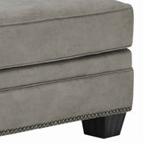 Benzara Leatherette Wooden Ottoman with Nailhead Trim Details, Gray BM206192 Gray Wood and Faux Leather BM206192