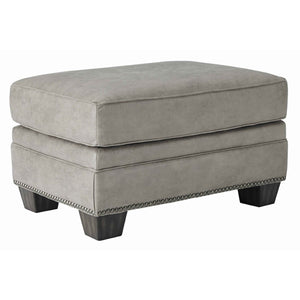 Benzara Leatherette Wooden Ottoman with Nailhead Trim Details, Gray BM206192 Gray Wood and Faux Leather BM206192