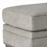 Benzara Leatherette Wooden Ottoman with Nailhead Trim Details, Gray BM206192 Gray Wood and Faux Leather BM206192