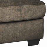 Benzara Wooden Ottoman with Welt Trims Details and Block Legs, Brown and Black BM206195 Brown and Black Wood and Fabric BM206195