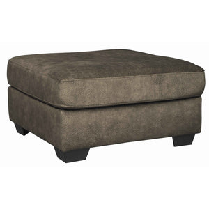 Benzara Wooden Ottoman with Welt Trims Details and Block Legs, Brown and Black BM206195 Brown and Black Wood and Fabric BM206195