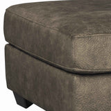 Benzara Wooden Ottoman with Welt Trims Details and Block Legs, Brown and Black BM206195 Brown and Black Wood and Fabric BM206195