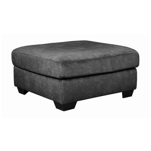 Benzara Wooden Ottoman with Welt Trims Details and Block Legs, Gray and Black BM206196 Gray and Black Wood and Fabric BM206196