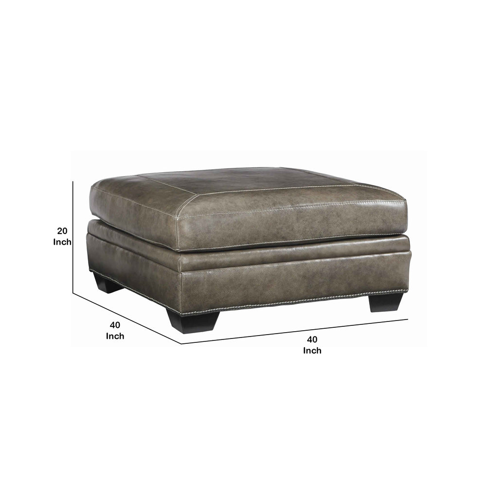 Benzara Wooden Ottoman with Stitching Details and Nailhead Trims, Brown and Black BM206200 Brown and Black Wood and Faux Leather BM206200