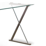 Benzara Movable Glass Top Desk with X Shaped Side Panel, Black and Clear BM206212 Black Metal and Glass BM206212