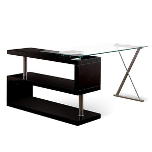 Benzara Movable Glass Top Desk with X Shaped Side Panel, Black and Clear BM206212 Black Metal and Glass BM206212