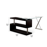 Benzara Movable Glass Top Desk with X Shaped Side Panel, Black and Clear BM206212 Black Metal and Glass BM206212