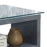 Benzara Movable Glass Top Computer Desk with X Shaped Side Panel, Gray and Clear BM206213 Gray and Clear Metal and Glass BM206213