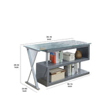 Benzara Movable Glass Top Computer Desk with X Shaped Side Panel, Gray and Clear BM206213 Gray and Clear Metal and Glass BM206213