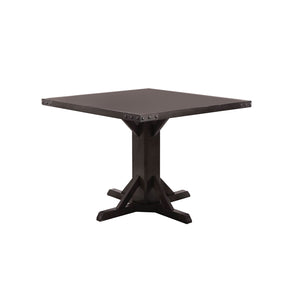 Benzara Square Wooden Dining Table with Pedestal Base and Metal Accents, Brown BM206235 Brown Wood, Metal and Veneer BM206235