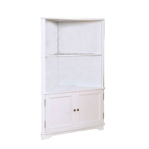 Benzara Wooden Bookshelf with 2 Open Compartments and 2 Doors, White BM206245 White Wood and Veneer BM206245