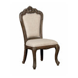 Benzara Wooden Side Chair with Nailhead Trim Details, Set of 2, Beige and Brown BM206246 Brown Wood, Veneer and Fabric BM206246