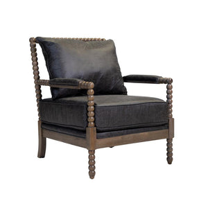 Benzara Leatherette Wooden Accent Chair with Beaded Frame, Gray and Brown BM206248 Brown Wood and Faux Leather BM206248