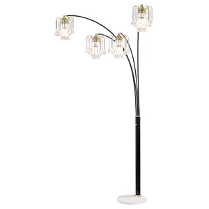 Benzara Modern Metal Arch Lamp with 4 Lights and Marble base, Gold and Black BM206255 Black and Gold Metal and Marble BM206255