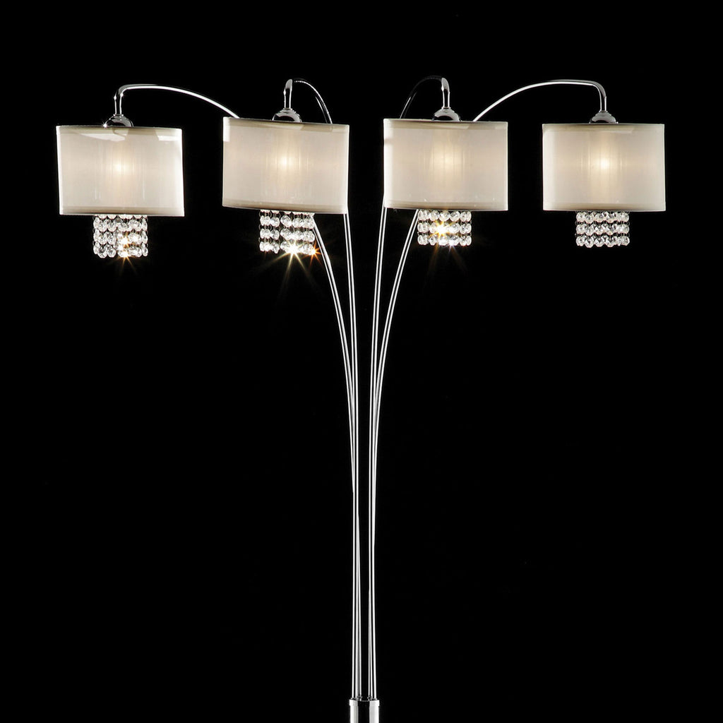 Benzara 4 Shade Contemporary Metal Arch Lamp with Marble Base, Ivory BM206258 Silver Metal, Marble and Crystal BM206258