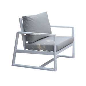 Benzara Industrial Outdoor Metal Arm Chair with Padded Seating, Beige and White BM206260 Beige Aluminum and Polyester BM206260