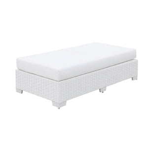 Benzara Wicker Aluminum Framed Bench with Fabric Cushion Seat, White BM206265 White Aluminum, Faux Wicker and Fabric BM206265