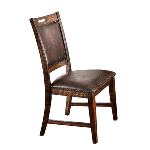 Benzara Leatherette Wooden Side Chair with Nailhead Trims, Set of 2, Brown BM206270 Brown Wood, Veneer and Faux Leather BM206270