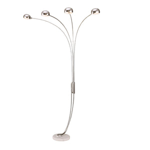 Benzara Modern Metal Arch Lamp with 4 Lights and Marble Base, Silver BM206281 Silver Metal and Marble BM206281