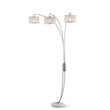 Benzara Modern Metal Arch Lamp with 3 Shades and Marble Base, Silver and Off White BM206282 Silver and Off-White Metal and Marble BM206282