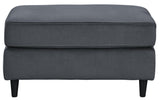 Benzara Fabric Upholstered Wooden Ottoman with Tapered Legs, Gray BM206307 Gray Faux Wood BM206307