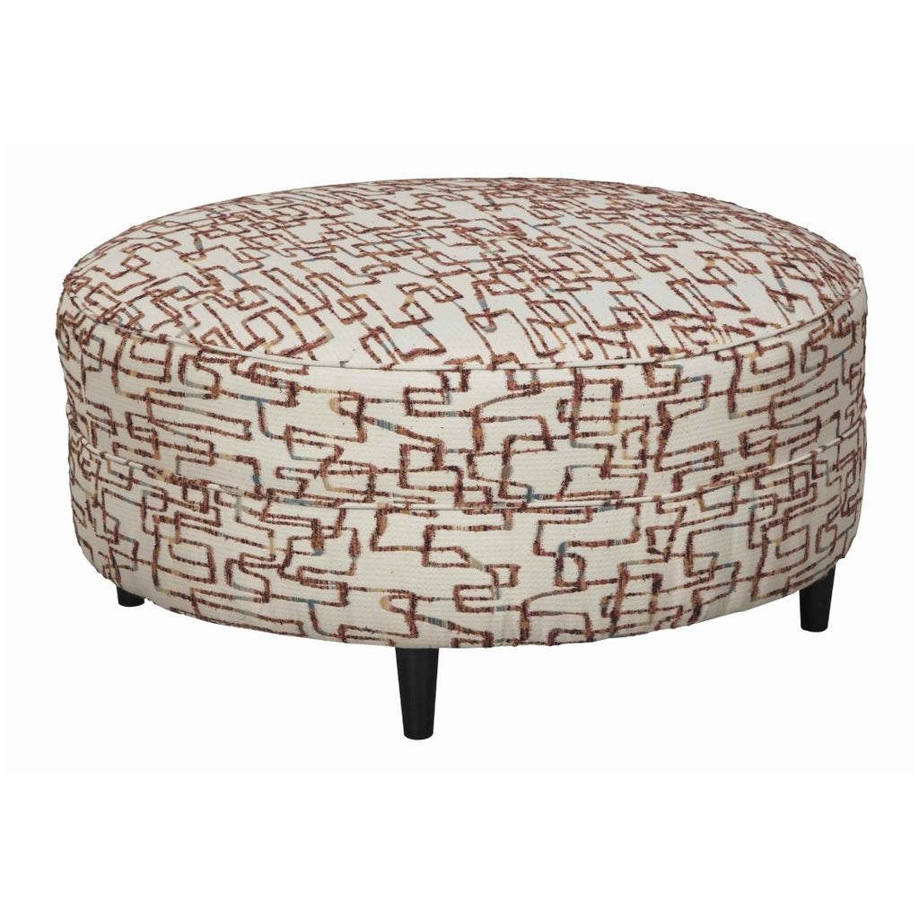 Benzara Round Fabric Upholstered Ottoman with Cut Fringe Details, Brown and Beige BM206312 Beige and Brown Faux Wood BM206312