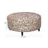 Benzara Round Fabric Upholstered Ottoman with Cut Fringe Details, Brown and Beige BM206312 Beige and Brown Faux Wood BM206312