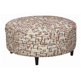 Benzara Round Fabric Upholstered Ottoman with Cut Fringe Details, Brown and Beige BM206312 Beige and Brown Faux Wood BM206312