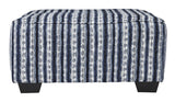 Benzara Square Fabric Upholstered Ottoman with Striped Pattern, Blue and White BM206317 Blue and White Faux Wood BM206317