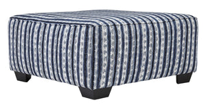 Benzara Square Fabric Upholstered Ottoman with Striped Pattern, Blue and White BM206317 Blue and White Faux Wood BM206317