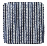 Benzara Square Fabric Upholstered Ottoman with Striped Pattern, Blue and White BM206317 Blue and White Faux Wood BM206317