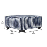 Benzara Square Fabric Upholstered Ottoman with Striped Pattern, Blue and White BM206317 Blue and White Faux Wood BM206317