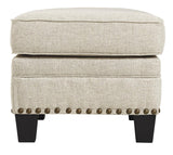 Benzara Nailhead Trim Fabric Upholstered Wooden Frame Ottoman, Light Gray BM206320 Light Gray Faux Wood BM206320